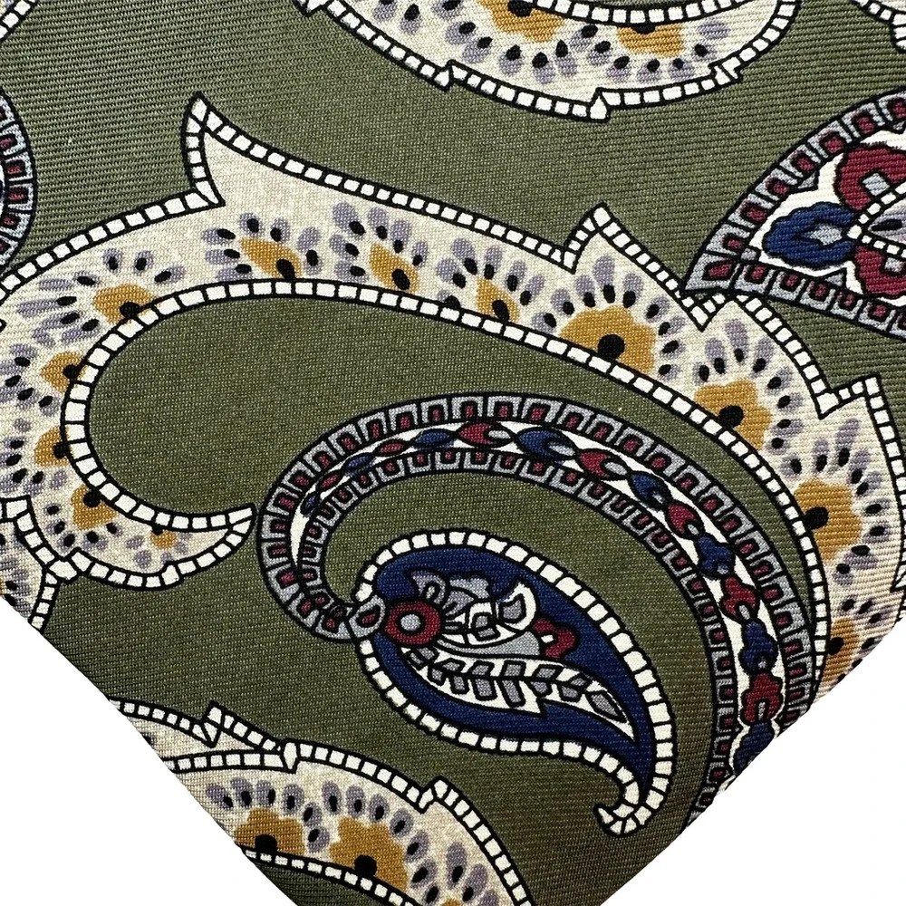CHRISTIAN DIOR Men's Paisley Neck Tie • 100%‎ Silk • olive green, multicolor